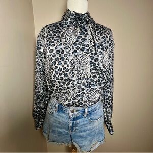 Vintage Retro Leopard Print Women's Mock-Neck Top/Blouse -Size 10